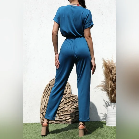 Teal Green Pocket Knit Jumpsuit - Picture 2 of 2